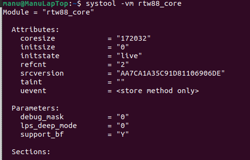 systool -vm rtw88_core