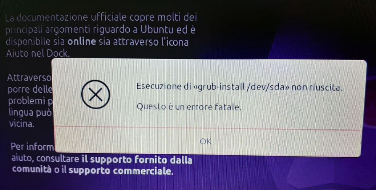 Messaggio d'errore