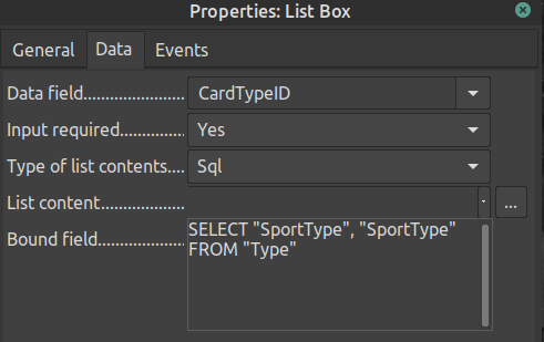 type list box properties