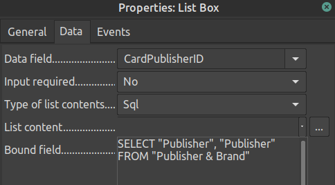 publisher list box properties