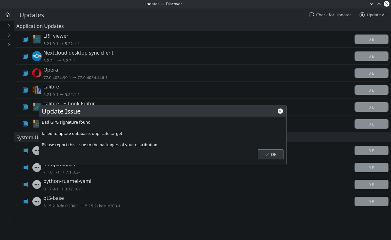KDE Discover - Bad GPG Signature error
