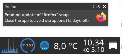 Snap - Firefox bubble claims restart needed, restart has no effect on bubble usually
