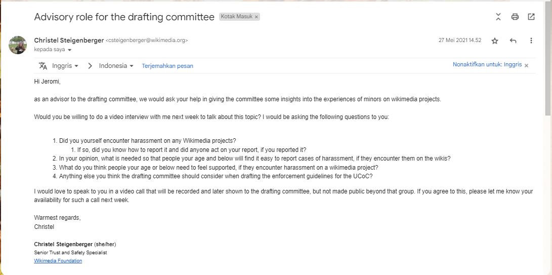 Christel email 1