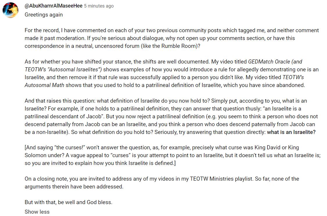 Abu Khamr's comment on TEOTW's Community Post