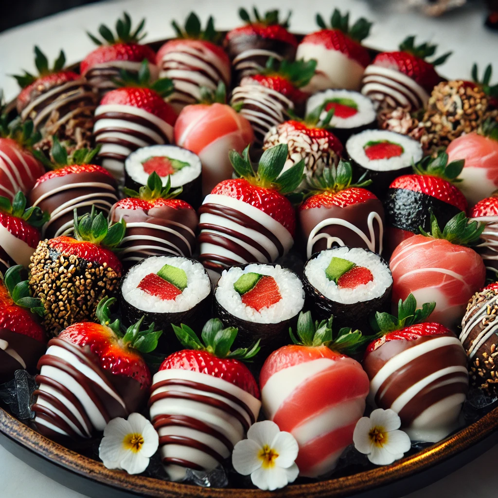 Sushi and Chocolate Strawberries