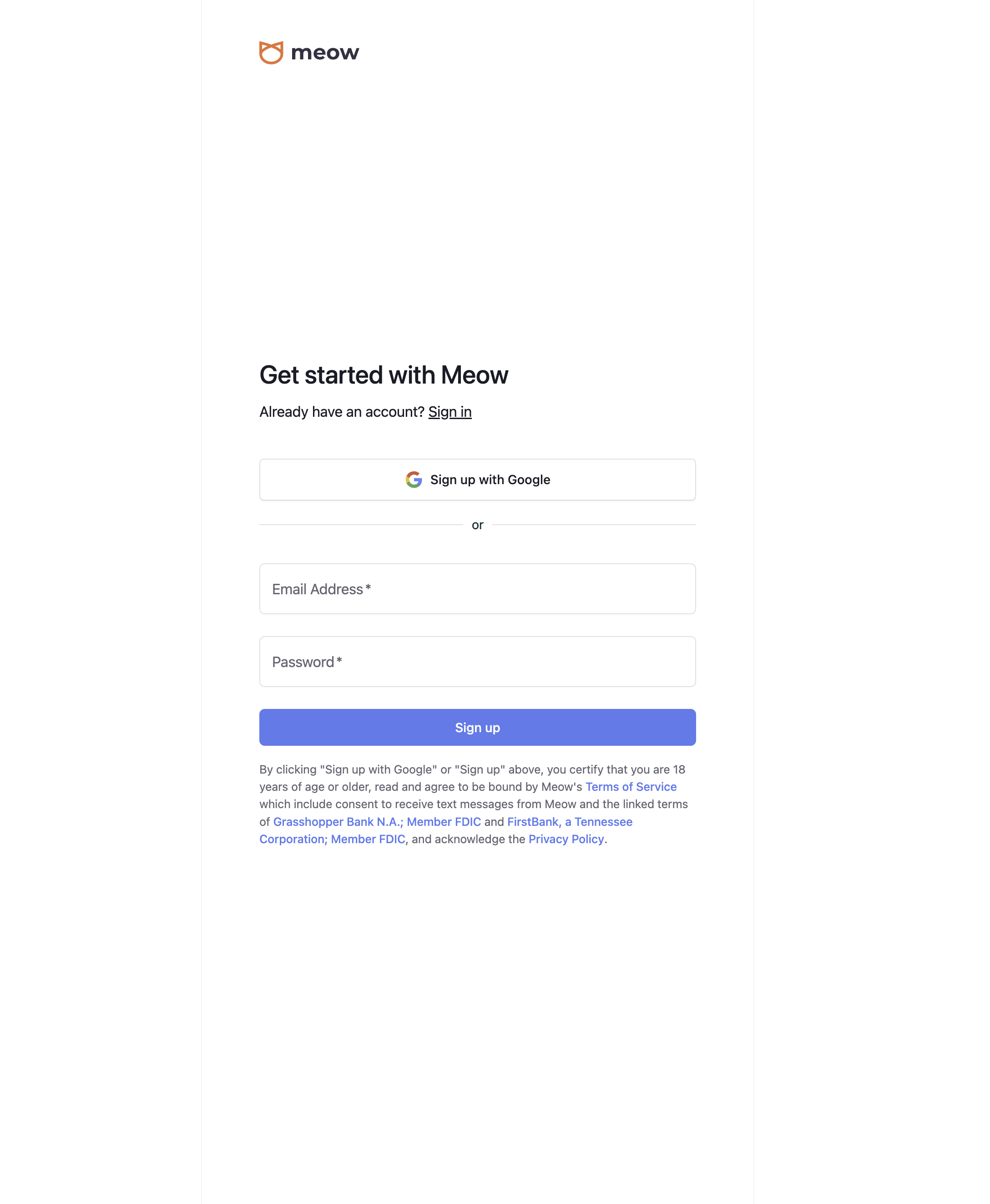 Meow text messaging consent
